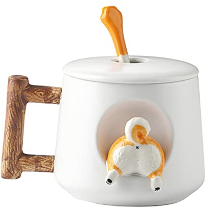 Fenteer Cartoon Corgi Butt Keramikbecher Neuheit Lustige Milchtee Trinken Cappuccino Tasse Morgenbecher für Liebhaber Büro Zuhause Weiß