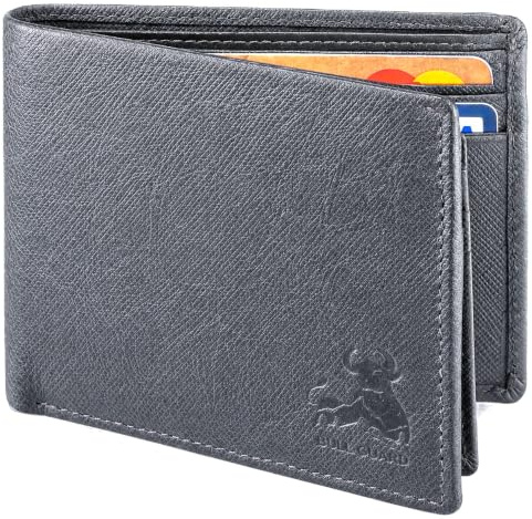 RFID Bifold Leather Wallet for Men with Flip Up ID in Vintage Buffalo Brown, Wild Buffalo Grey, Classic