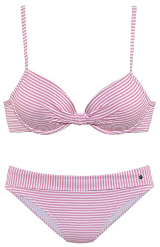 s.Oliver Jap-309 Ensemble de Bikini, Rayures Roses et Blanches, 34 / C Femme
