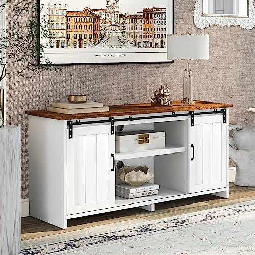 kubeier TV Lowboard TV Schrank Modern Klassisch mit Schiebetüren und verstellbares Regal, Industrie Design Fernsehtisch für Wohnzimmer Schlafzimmer Fernsehtisch TV Board Rack