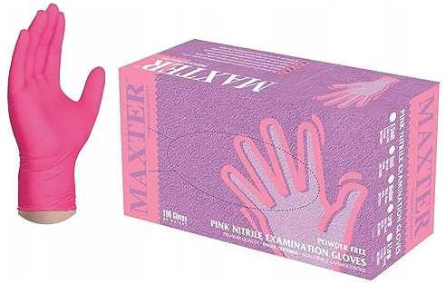 Maxter Nitrilhandschuhe | Puderfrei | Rosa | Verstärkt | Strapazierfähig | Einweghandschuhe | Medizinische Diagnostikhandschuhe | zum Kochen | für Werkstatt | Größe M | Packung 100 Stück