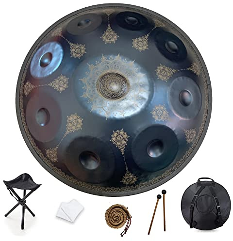 9 Noten 22 Zoll Handpan, d-Moll 432 Hz Stahl Trommel Percussion Instrument, Mandala Musical Performance Handgemachte Heilung Musikinstrument Geschenk Blau