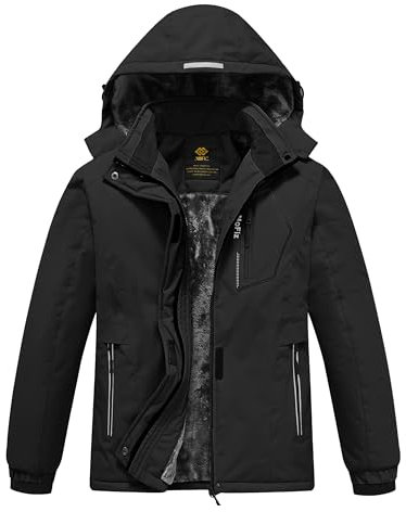 MoFiz Giacca Invernale Bambina Giacca sci Bambina Piumino Impermeabile Pile Antivento Giacche Ragazze Giacca In Softshell Con Cappuccio Nero L