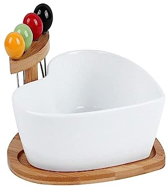 Fruteros Frutero de cerámica en forma de corazón, frutero blanco con tenedor, hogar, sala de estar, té de la tarde, dulces Almacenamiento de Escritorio