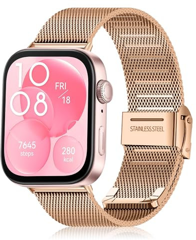 KoGiio Bracelet Compatible avec Huawei Watch Fit 4/4 Pro / 3, Acier Inoxydable Réglable Maille Sangle Hommes Femmes Tissé Respirant Bracelet