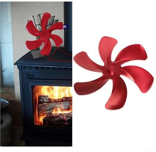 Kaminventilator mit 6 Flügeln, für Holzofen, wärmebetrieben und effizient (rot)