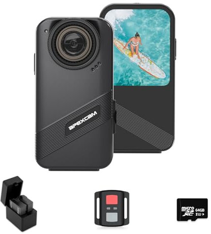 Apexcam K20 Cámara Deportiva con Pantalla Táctil 4K60FPS 48MP Ultra HD WiFi 8X Zoom EIS Cámara Acción Cámara Subacuática 20m Sumergible con Tarjeta 64GB 2.4G Control Remoto 2x1350mAh Baterías