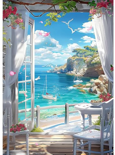 AIRDEA Meerblick Diamond Painting Erwachsene, DIY 5D Landschaft Diamant Painting Bilder, Bastelset Erwachsene Frauen als Haus Wanddeko 30x40 cm