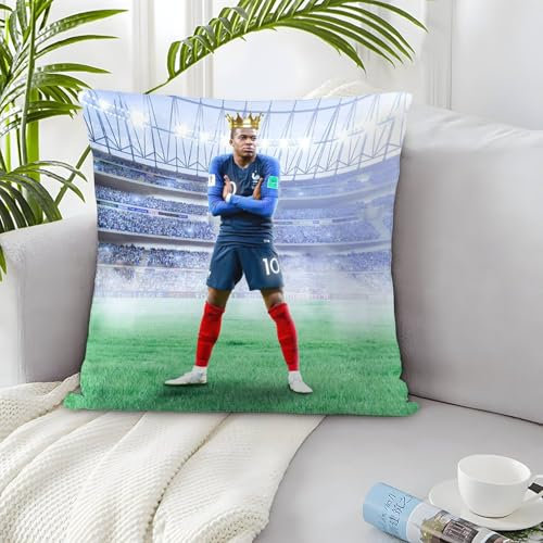KYRAMINEX Mbappe 2er Set Kissenbezüge - Fußball Dekorativ Kissenhülle Für Sofa Wohnzimmer Balkon - Geburtstagsgeschenk Für Schwestern Bruder Neffe Nichte 45x45cm