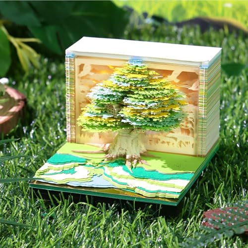 Calendrier de Bureau avec lumières LED, Calendrier de bureau 2025, Calendrier artistique de la cabane dans les arbres 2025, Motif Arbre de Terre - Papier sculpté, Bloc-notes mignon