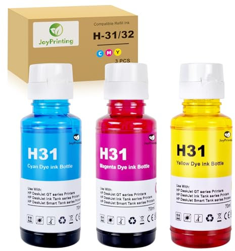 JoyPrinting 31 Ink 70ml Bottle Set Compatible with HP 31 Ink Bottles for Smart Tank 502 510 513 514 517 532 533 534 536 539 617 670 675 720 725 750 755 790 795 Smart 551571 651 655 (C/M/Y, 3-PK)