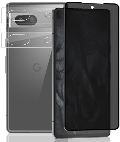 Yieehhow Protector Pantalla de Privacidad para Google Pixel 7A, [1 Pieza] 9H Dureza Anti Espía Cristal Templado y [2 Piezas] Protector Cámara, Privacy Vidrio Película para Google Pixel 7A