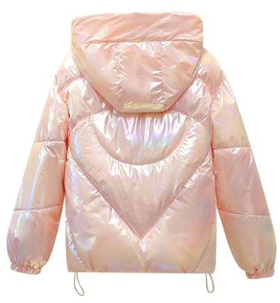Veste Cuir Femme Doudoune Courte d'hiver pour Femme, Manches Longues, Capuche, col Debout, Fermeture éclair, Doudoune Courte Doudoune Femme sans Capuche Manteau Femme Automne (Pink, L)