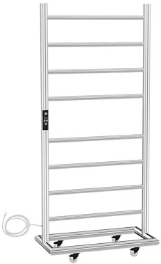 AQUAWORLD Stainless Steel 304 Floor Standing Electric Towel Warmer Heated Towel Rail with Built-in Timer for Bathroom Free Standing Hardwired Bath Towel Heater Polished Chrome 1100mm x 500mm