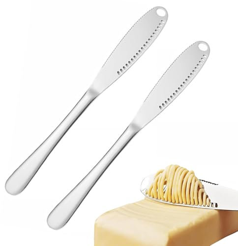 NIYATA Couteau a Beurre 3 en 1,Couteau Beurre Tartineur,20.5CM,Conception Ajourée et Dentelés,Pour Tartiner le Beurre,le Fromage,Confiture