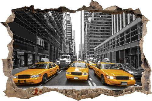 DesFoli Wandtattoo New York Taxi - verschiedene Rahmentypen DW000222 Farbe Brauner Stein Querformat, Größe 150 cm x 100 cm