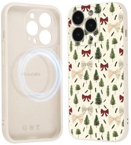 Vxinvnoi für iPhone 12 Pro Max Weihnachten Magnetisch Hülle für Magsafe, Handyhülle mit Mode Christmas Schleifen Muster Beige Silikon Schutzhülle, Stoßfest Bumper Case für iPhone 12 Pro Max 6,7, 01