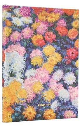 2026 Monet's Chrysanthemums Midi 18-month Horizontal Hardcover Flexi Dayplanner 2025-2026 (Elastic Band Closure): Kalendarz 18-miesięczny