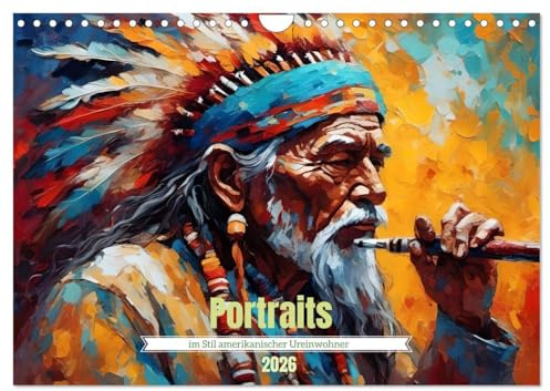 Portraits im Stil amerikanischer Ureinwohner (Wandkalender 2026 DIN A4 quer), CALVENDO Monatskalender: KI - Portraits im neoimpressionistischen Stil (CALVENDO Menschen)