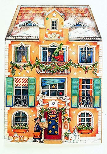 Adventskalender Im Weihnachtshaus: Ein Haus zum Aufklappen (42 x 59 cm), beidseitig bedruckt: außen die Hausfassade (m. Silberglimmer), innen die Zimmer m. Türchen