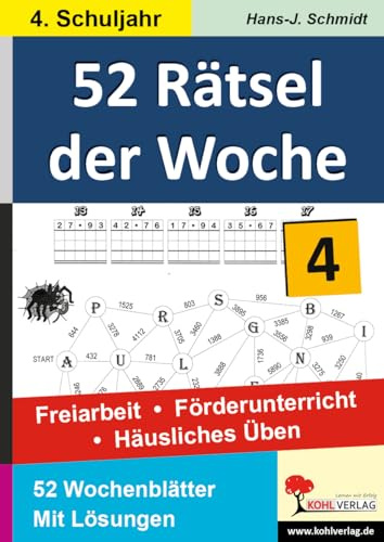 52 Rätsel der Woche Klasse 4 – Mathe-Knobelaufgaben für jede Woche | Sudoku, Spinnennetzrätsel, Wabenrätsel, Rechenzeichen | Freiarbeit, Förderung, ... - Förderunterricht - Häusliches Üben