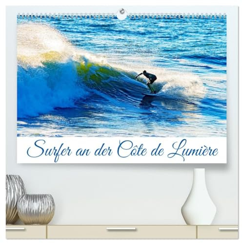 Surfer an der Côte de Lumière (hochwertiger Premium Wandkalender 2026 DIN A2 quer), Kunstdruck in Hochglanz: Wellenreiten an Frankreichs Atlantikküste (CALVENDO Sport)