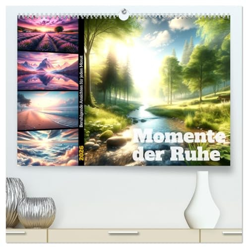 Momente der Ruhe - Beruhigende Ansichten für jeden Monat (hochwertiger Premium Wandkalender 2026 DIN A2 quer), Kunstdruck in Hochglanz: Zwölf Landschaften, die zum Innehalten einladen (CALVENDO Natur)