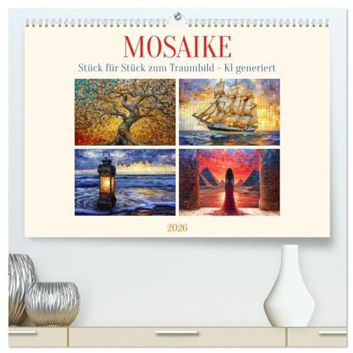 Mosaike (hochwertiger Premium Wandkalender 2026 DIN A2 quer), Kunstdruck in Hochglanz: Farbenfrohe Traumbilder aus Mosaiken - KI generiert (CALVENDO Kunst)