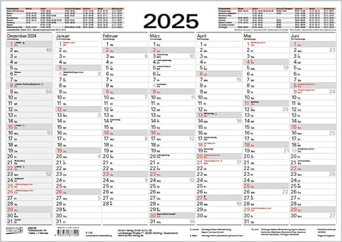 Tafelkalender A4 2025: 14 Monate auf Vorder- und Rückseite I Ferientermine und Feiertage