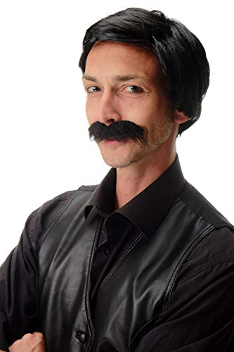 WIG ME UP - 4129-P103 Perücke & Bart Karneval Halloween Bandit Alte Schule Gentleman Südamerika Gangster Drogen Kartell Boss schwarz