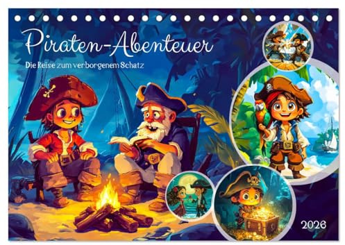 Piraten-Abenteuer - Die Reise zum verborgenen Schatz (Tischkalender 2026 DIN A5 quer), CALVENDO Monatskalender: Eine fantastische Reise zu geheimen Inseln und vergessenen Schätzen (CALVENDO Spass)