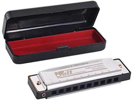 VOLT Mundharmonika, 0790-1, Metall in C gestimmt, diatonisch, Blues Harp, Richter-Modell, Deckel aus Edelstahl, ABS- Kanzellenkörper, Messing-Stimmplatten, ab 6 Jahre