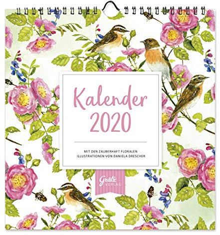 Dekorativer Wandkalender 2020, praktischer Monatsplaner zum Aufhängen mit floralen Motiven, 12 Monatsseiten mit extra viel Platz zum Termine eintragen