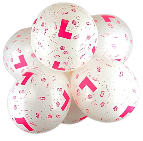 Happium 10 Hen Party Night L-Plate Fashion Style Star Lips White Printed Latex Balloons, White