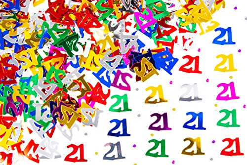 21st Birthday Confetti 14g - Multicolour Metallic Foil Table Scatter Sprinkles, Number 21 Party Decorations for Birthday Tables, Cards, Invitations, Gift Bags and Celebration Décor