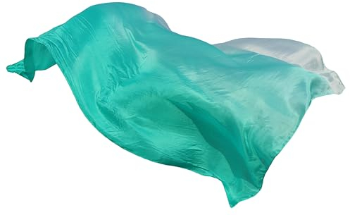 Winged Sirenny Velo da Danza Del Ventre in Vera Seta Leggera, gradiente verde pavone