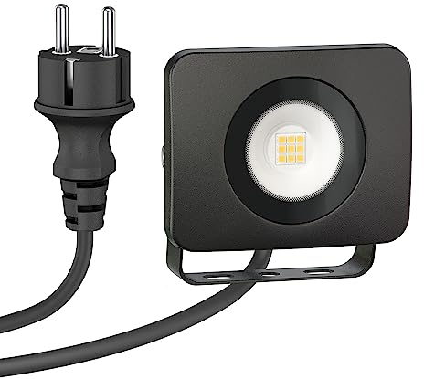 ledscom.de LED Gartenstrahler WEGA für außen, IP44, Stecker, schwarz, 10 W, 935lm, warmweiß