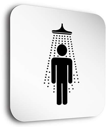 Türschilder24 Aluminium- Türschild • Dusche - Herren • In der Größe 150 x 150mm • Besonderheit: unsichtbare 5mm Abstandhalter verleihen dem Türschild einen exklusiven schwebe Effekt