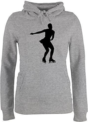 Pullover Damen Hoodie Frauen - Snowboard, Ski und mehr - Eiskunstläuferin - XS - Grau meliert - Skifahren eislauf Pulli Wintersport eislaufen für Eiskunstlauf