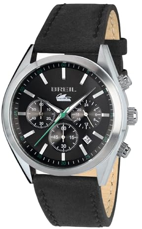 Breil Uhr Herren Manta City Ziffernblatt GRAU Bewegung Chrono Quartz e GÜRTEL KALB Leder SCHWARZ TW1608