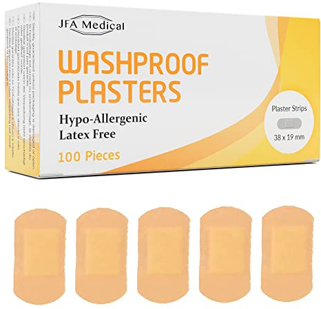 JFA Medical Washproof Small Strip Plasters 19 x 38mm 100 Plasters Per Pack
