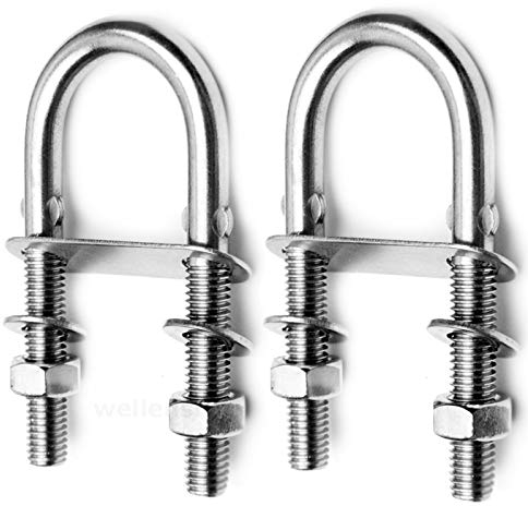 wellenshop 2 x U-Bolzen M4 Gewinde Edelstahl mit Mutter Gegenplatte Unterlegscheibe Gewindebolzen Bügelbolzen Rundstahlbolzen Rundstahlbügel