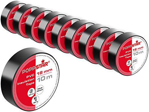 POPPSTAR PVC Isolierband 10m (18mm breit, 0,18mm stark), schwarz, 10 Rollen