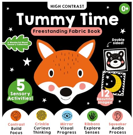 A High-Contrast Tummy Time Black-and-White Sensory Rag Book: Part of the A Wonderful Wood Collection for Newborns and Babies 0-2 years