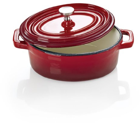 Cocotte Cazuela de Hierro Fundido emaliert Rojo/Blanco Forma Oval 12 x 8 x 8 cm