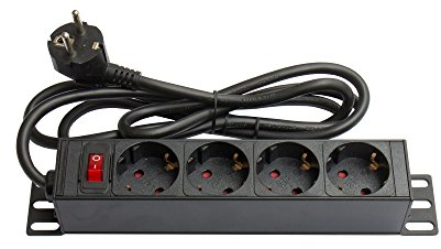 Good ConnectionsSteckdosenleiste 10 (1HE) - Schutzkontakt-Stecker an 4x Schutzkontakt-Buchse - Schalter, Kinderschutz - Aluminium-Profil - schwarz