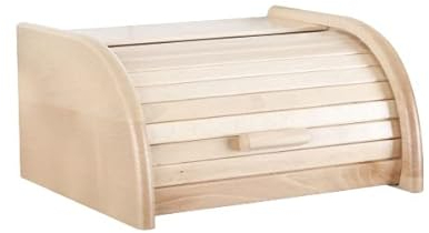 Wooden Bread Bin with Roll Top or Drop Down Door Box for Storage Loaf Kitchen 24 types (Small, Natural Wood)