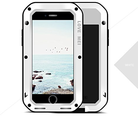 For iPhone 8 Plus Shockproof Case, Love Mei Heavy Duty Armor Tank Waterproof/Shockproof Dust/Dirt/Snow Proof Aluminum Metal Case Cover for iPhone 8 Plus with Screen Protector (White)