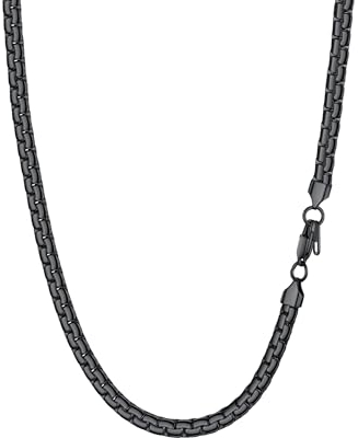 PROSTEEL Herren Biker Punk Rock Halskette 6mm breit Erbskette 76 cm Schwarz Metall plattiert platte Venezianierkette Gliederkette für Männer Jungen, schwarz