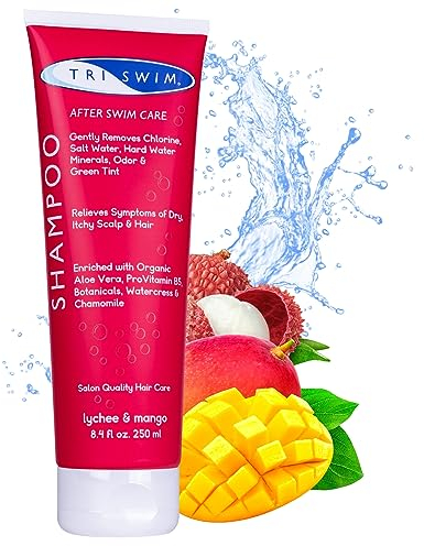 TRISWIM Shampoo zur Chlorentfernung | Pflege nach dem Schwimmen | Feuchtigkeitsspendendes Veganes Anti-Chlor Shampoo for Schwimmer | Litschi-Mango (250ml)